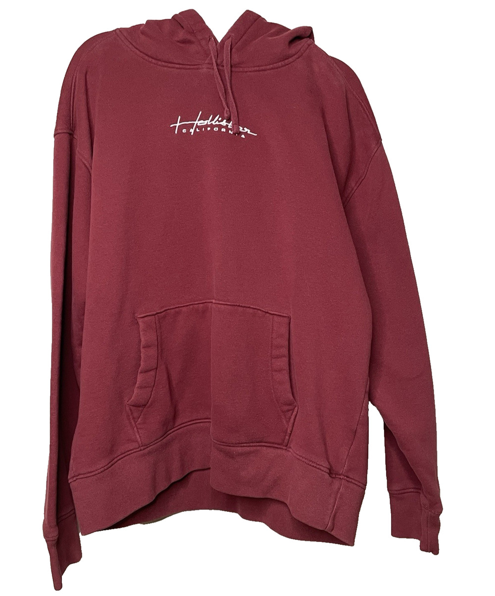 Hollister Women’s Hoodie Burgundy Embroidered Logo Pullover Pocket Relaxed